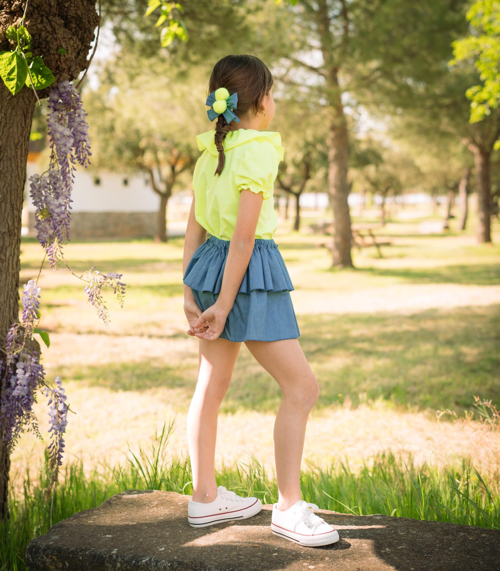 Camisa manga corta colección Vichy amarillo flúor - Imagen 3