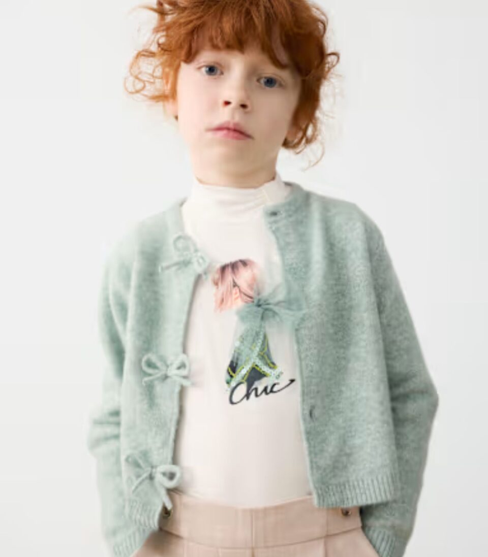 Rebeca tricot lazos niña 4325 Anis Mezcla