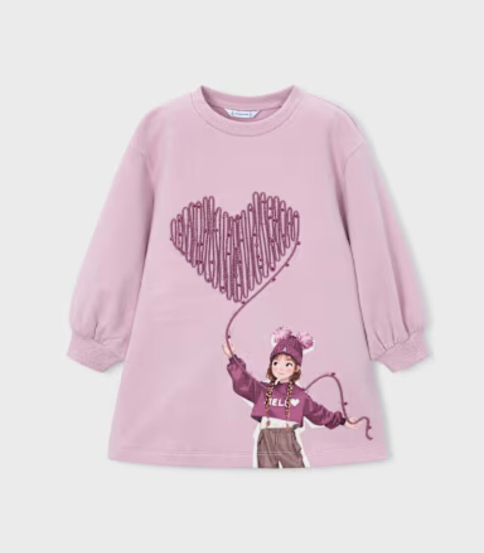Vestido Felpa Serigrafia Niña 4914 Malva