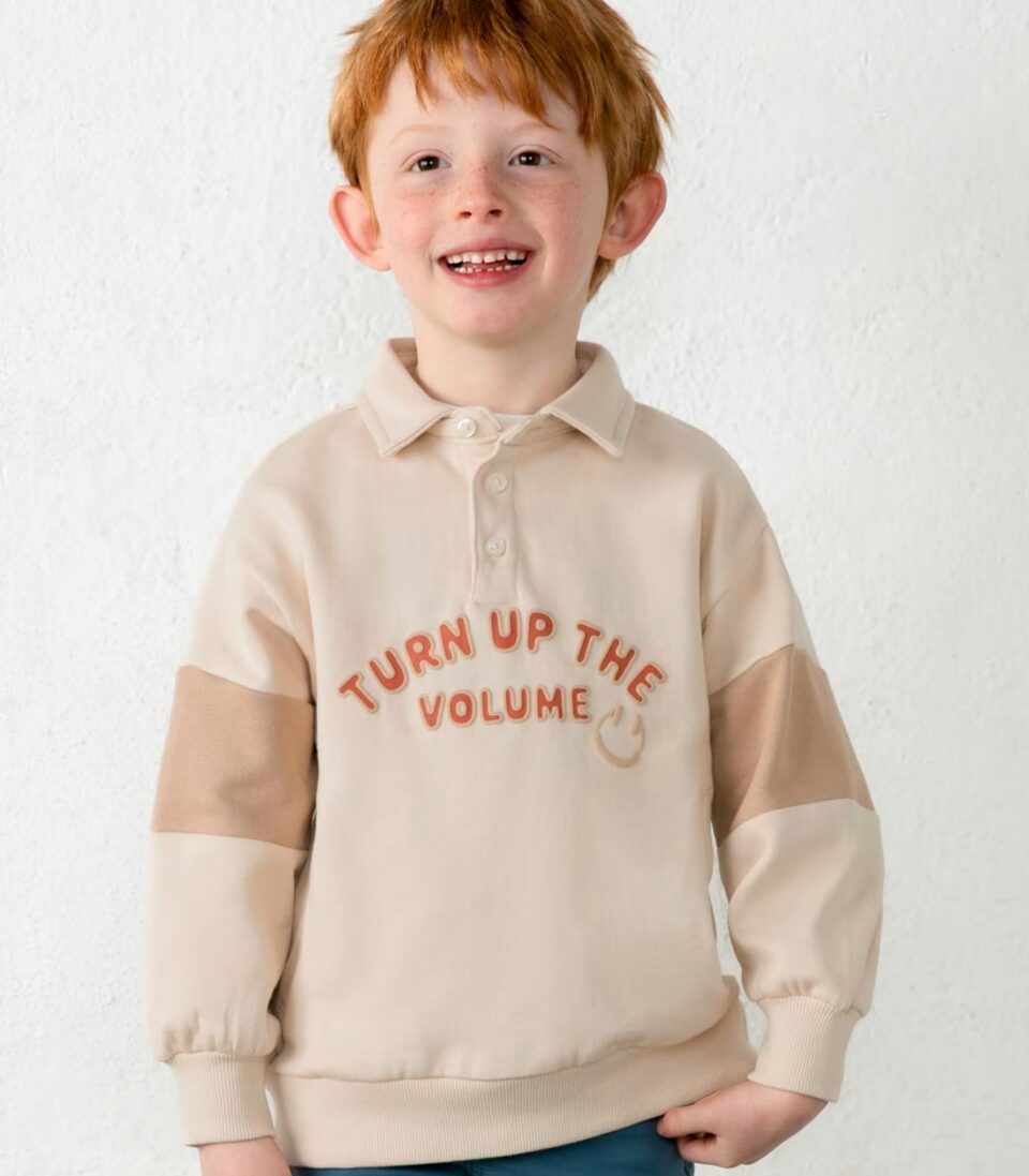 Sudadera cuello polo bandas niño 4461 Piedra